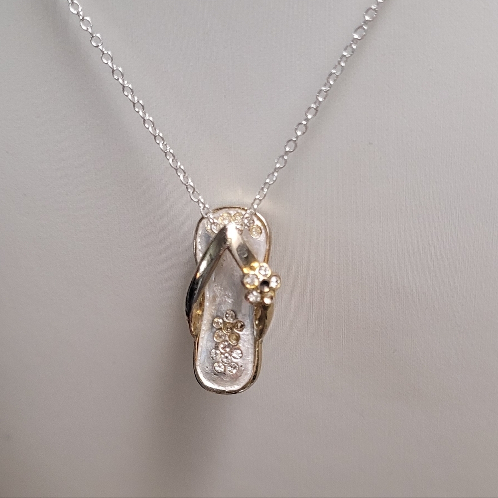 Hand Crafted Silver and Gold Flip Flop Necklace
